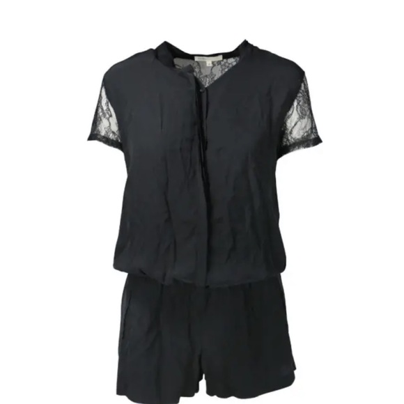 Maje Pants - MAJE Black Silk and Lace Shorts Evening Romper Size 40